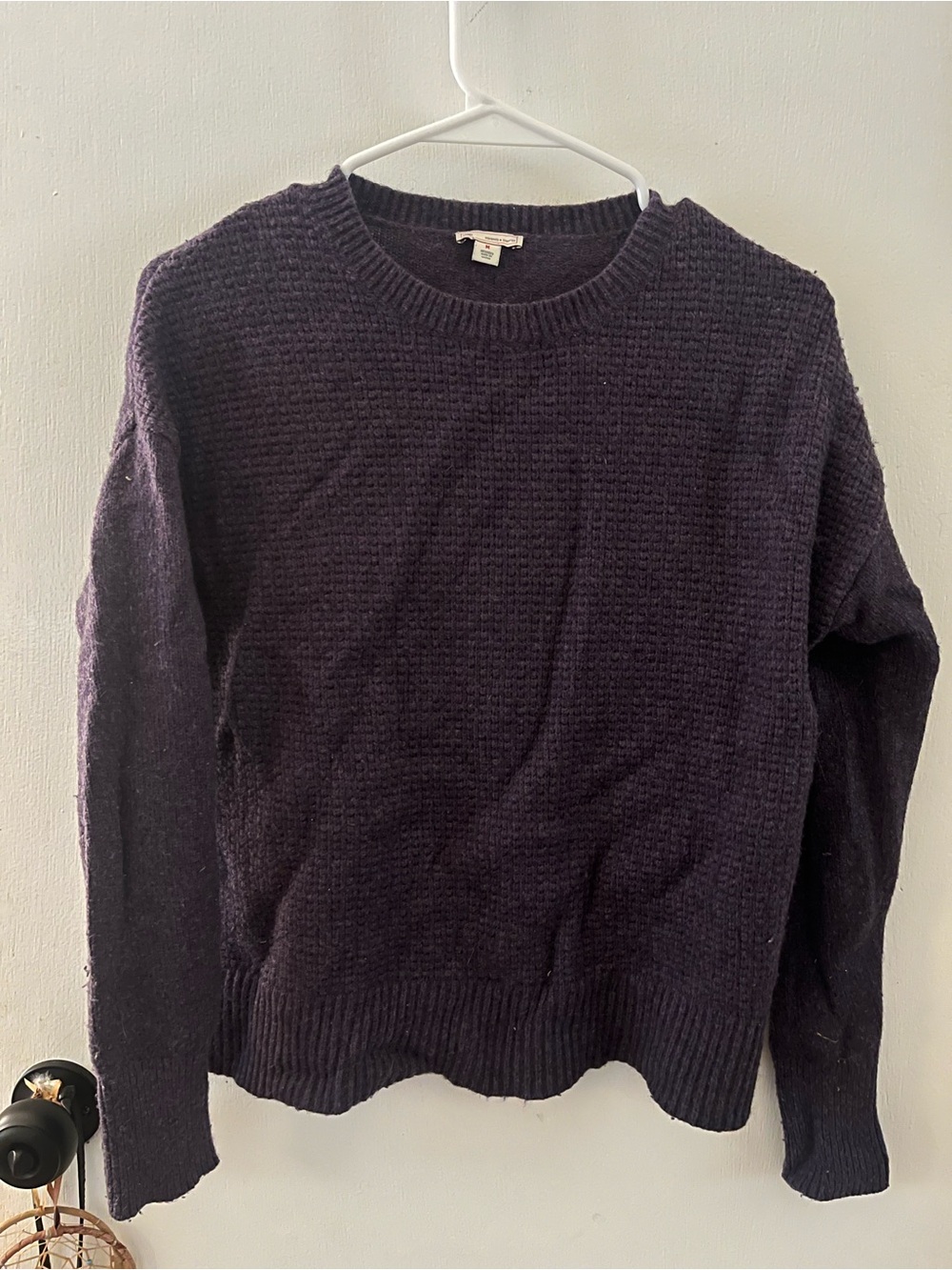 Gap Waffle Knit Sweater Womens Medium Purple Plum Crewneck Long Sleeve Pullover